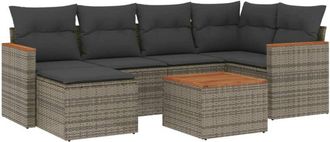 vidaXL Vidaxl - Set De Sof&aacute;s De Jard&iacute;n 7 Piezas Con Cojines Rat&aacute;n Pe Gris