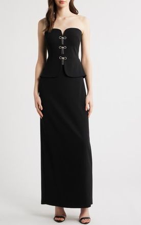 Eliza J Rhinestone Bow Strapless Gown in Black at Nordstrom, Size 10