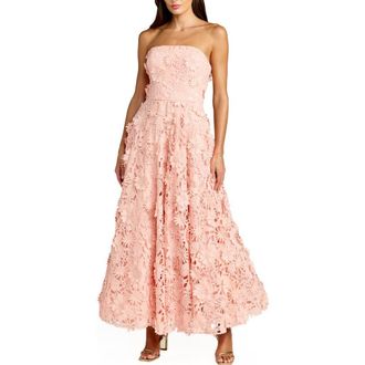Mac Duggal Floral Lace Strapless A Line Midi Dress in Blush at Nordstrom, Size 10
