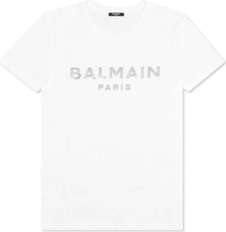Balmain Foil Logo Embossed T Shirt, Size Medium