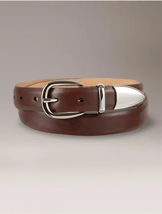 Calvin Klein Womens Polished Metal Tipped Belt - Brown - XS