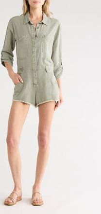 Young Fabulous & Broke River Long Sleeve Raw Edge Linen Blend Romper in Seagrass Pigment at Nordstrom Rack, Size X-Small