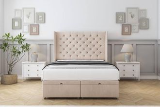 Comfort Beds Selena Naples Ottoman Bed Base-54 Wingback Headboard in Light Sand | Size: King