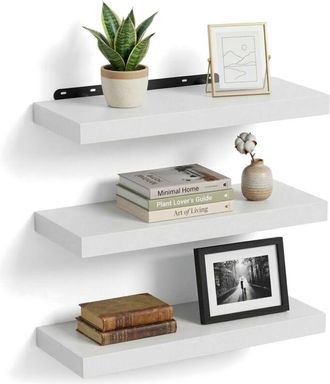 Relaxdays Relaxdays wall shelf set of 3, wood-effect MDF & metal, for living room, hallway, kitchen, choice of sizes and colours