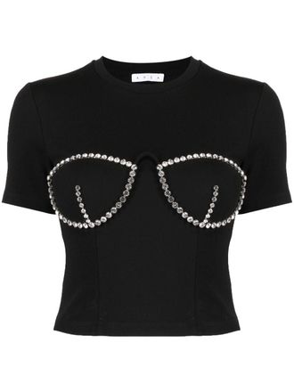 Area bustier-style crystal-embellished T-shirt - Black
