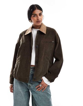Asos Giacca in velluto a coste color cioccolato con colletto-Marrone