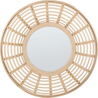 Beliani Espejo De Pared De Madera De Bamb&uacute; Natural Beige 60 Cm Minimalista Hanua