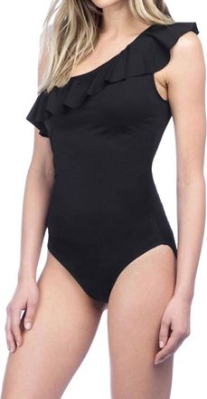 La Blanca Flirtatious Ruffle One Shoulder One Piece Swimsuit In Black