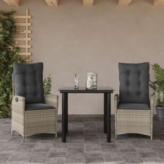 vidaXL Set Comedor De Jard&iacute;n 3 Pzas Cojines Rat&aacute;n Sint&eacute;tico Gris Claro Vidaxl