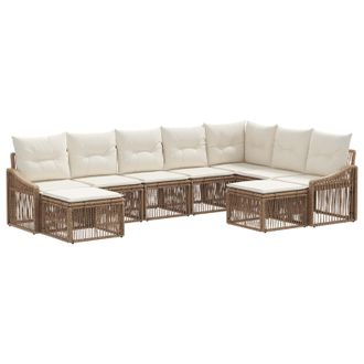 vidaXL Conjunto De Sof&aacute;s De Jard&iacute;n 9 Pcs Beige Rat&aacute;n Sint&eacute;tico Vidaxl