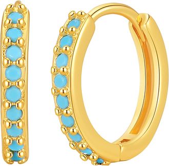 Generic Turquoise Hoop Earrings For Women, Sterling Silver Turquoise Hoop Earrings Huggie Hoops Earring Cubic Zirconia Small Cartilage Sleeper Gold Platd Hugg
