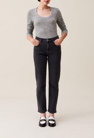 Claudie Pierlot Top maille ajust&eacute; col rond gris