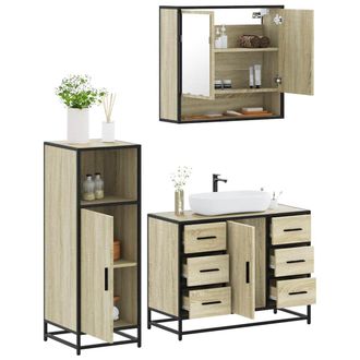 Berkfield Home 3 Piece Bathroom Furniture Set Sonoma Oak Engineered Wood in Brown