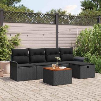 vidaXL Conjunto De Sof&aacute; De Jard&iacute;n 6 Pcs Negro Polirat&aacute;n