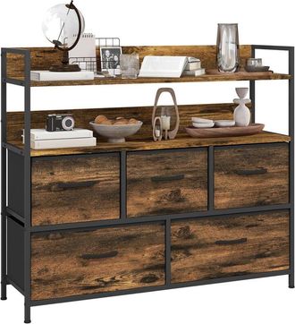 HOMCOM Homcom - Bedroom Chest of Drawers, Drawer Dresser Storage Organiser Unit with Foldable Drawers, Open Shelves and Steel Frame for Living Room