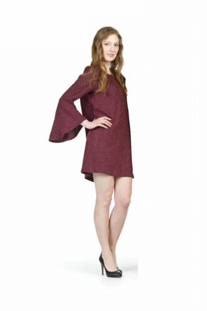Papillon Bell Sleeve Ribbed Sweater Dress In Burgundy