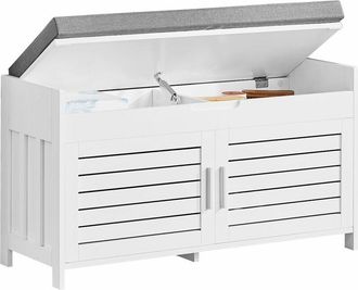 SoBuy Panca contenitore con 2 ante Scarpiera con vano portaoggetti Panca ingresso Bianco, L90xP33xA50 cm FSR102-W - Sobuy
