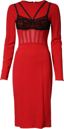 Dolce & Gabbana Black Red Contrasting Bra Cady Midi Womens Dress