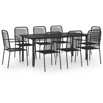 vidaXL Set De Comedor De Jard&iacute;n 9 Piezas Vidrio Y Acero Negro Vidaxl