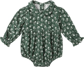 Rylee + Cru Cora Ditsy Floral Print Linen Blend Bubble Romper in Green at Nordstrom, Size 18-24M