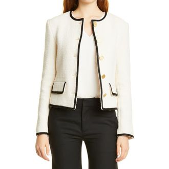 Nili Lotan Aubrey Tweed Jacket in Ecru With Black Tape at Nordstrom, Size 10