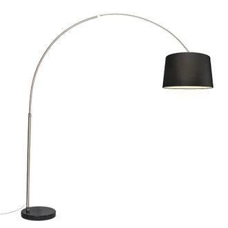 QAZQA Moderno L&aacute;mpara De Arco De Acero Con Pantalla De Tela Negra 45 Cm - Xxl Textil /acero Alargada Adecuado Para Led Max. 1 X 60 Watt - Qazqa