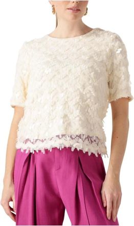 Nukus Nukus, Overhemden, Dames, Beige, L, Elegante Kant Top Aria