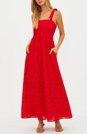 Beach Riot Eyelet Tie Shoulder Midi Dress in Cherry Eyelet at Nordstrom, Size X-Large