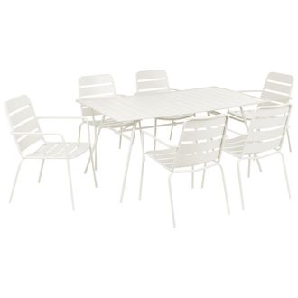 Beliani Conjunto De Comedor Exterior 6 Plazas Mesa De Hierro Tablero Con Orificio Sillas Acabado Con Recubrimiento En Polvo Beige Claro Terenzo