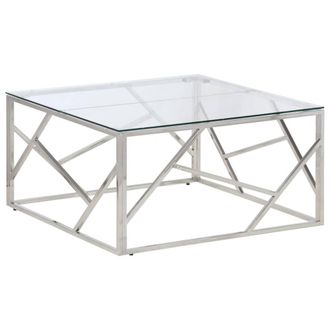 Berkfield Home Coffee Table Silver Stainless Steel & Tempered Glass