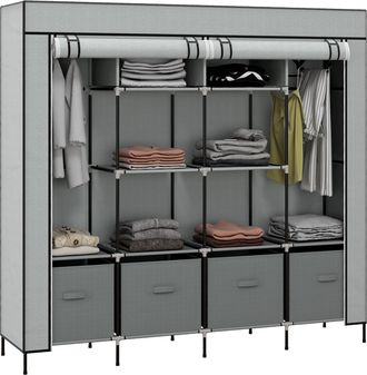 HOMCOM Fabric Wardrobe w/ 12 Shelves 2 Hanging Rails Foldable Closets | TJ Hughes