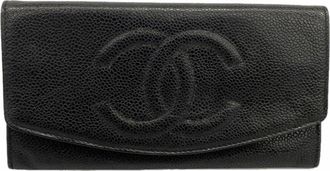 Chanel Black Grained Calfskin Long Bill Wallet (Bi-Fold) (Pre-Owned)