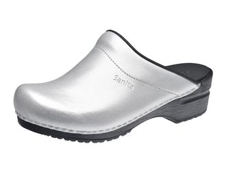 Sanita | Sonja PU Mule Clog | Original Handmade Flexible Leather Clog for Women | Anatomical Shaped Footbed with Soft Foam | Silver | 4 UK