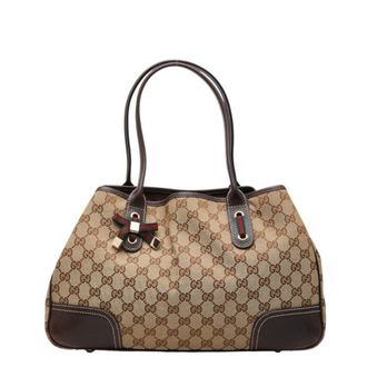 Gucci Beige White Canvas Leather Tote Bag (Pre-Owned)