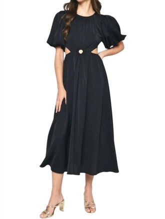 Entro Sade Sides Cut-Outs Puff Sleeves Maxi Dress In Black
