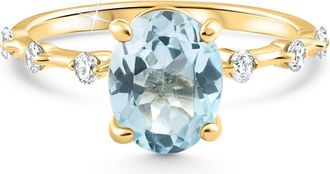 Pompeii3 2 1/4Ct Oval Blue Topaz Diamond Ring White or Yellow Gold Lab Grown