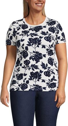 Lands End Plus Size Micro Rib T-Shirt in Ivory/navy Graphic Floral at Nordstrom, Size 1X