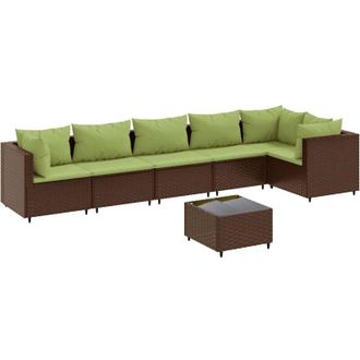 vidaXL Set Muebles De Jard&iacute;n 7 Piezas Y Cojines Rat&aacute;n Sint&eacute;tico Marr&oacute;n Vidaxl