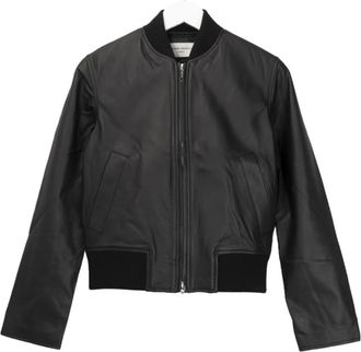 Officine Générale Leather Jackets, female, Black, S, Black Leather Bomber Jacket