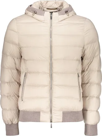 Moorer Beige Padded Bomber Jacket With An Elegant Hood