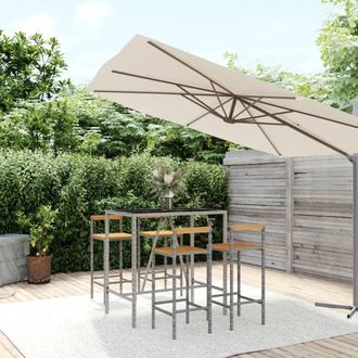 vidaXL Mesa Bar Y Taburetes Jard&iacute;n 5 Pzas Madera Acacia Rat&aacute;n Pe Gris Vidaxl
