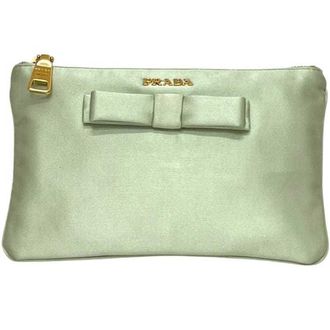 Prada Light Green Satin Pouch (Pre-Owned)