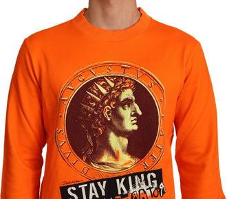 Dolce & Gabbana Mens King Caesar Crew-Neck Sweatshirt Orange Cotton Sweatshirts
