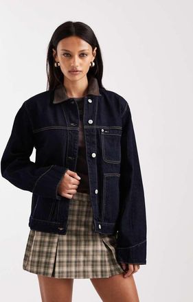 Tommy Jeans Chore - Giacca oversize lavaggio scuro con colletto a contrasto-Blu navy