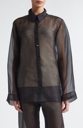 Gia Studios Lisse Classic Silk Organza Button-Up Shirt in Black at Nordstrom, Size 10 Us