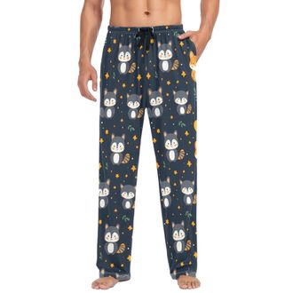 Alaza Mens Pajama Bottoms Nighttime Raccoon Pattern Cotton Pajama Pants for Men with Pockets Lounge Pants Sleepwear, S