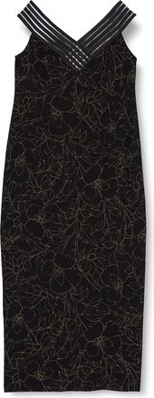 Gina Bacconi Womens Metallic Crepe Maxi Dress Cocktail, Black/Gold, 22