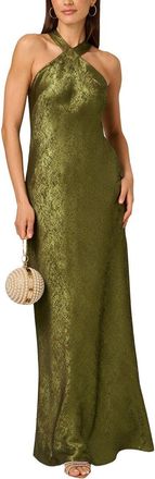 Adrianna Papell Foiled Woven Halter Gown