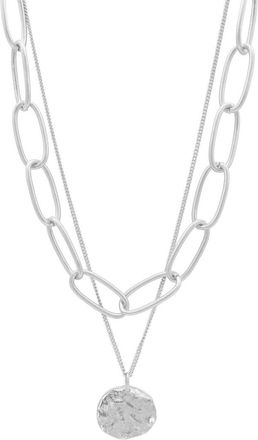 Adornia Adornia Silver Plated Oval Link Chain & Coin Pendant Layered Necklace
