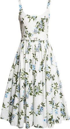 Emilia Wickstead Eglantine Belted Midi Dress in White-Lilac Lillies/Cherry at Nordstrom, Size 12 Us